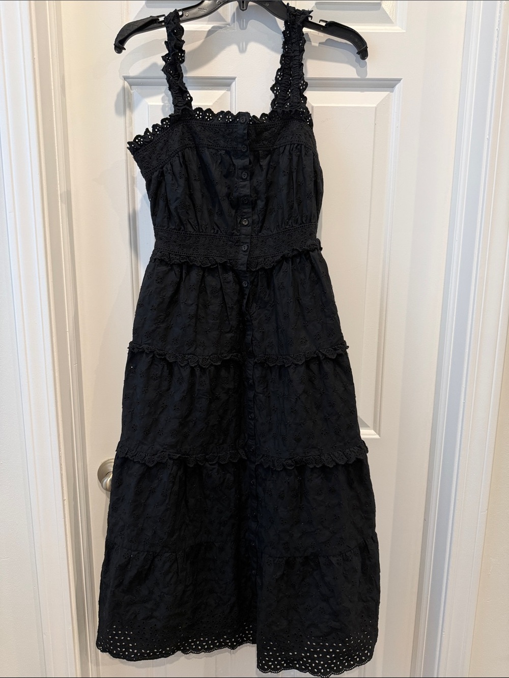 DOEN Gap Dress Black Eyelet Cotton Midi Maxi Dress Romantic Boho Cottagecore - Picture 3 of 8